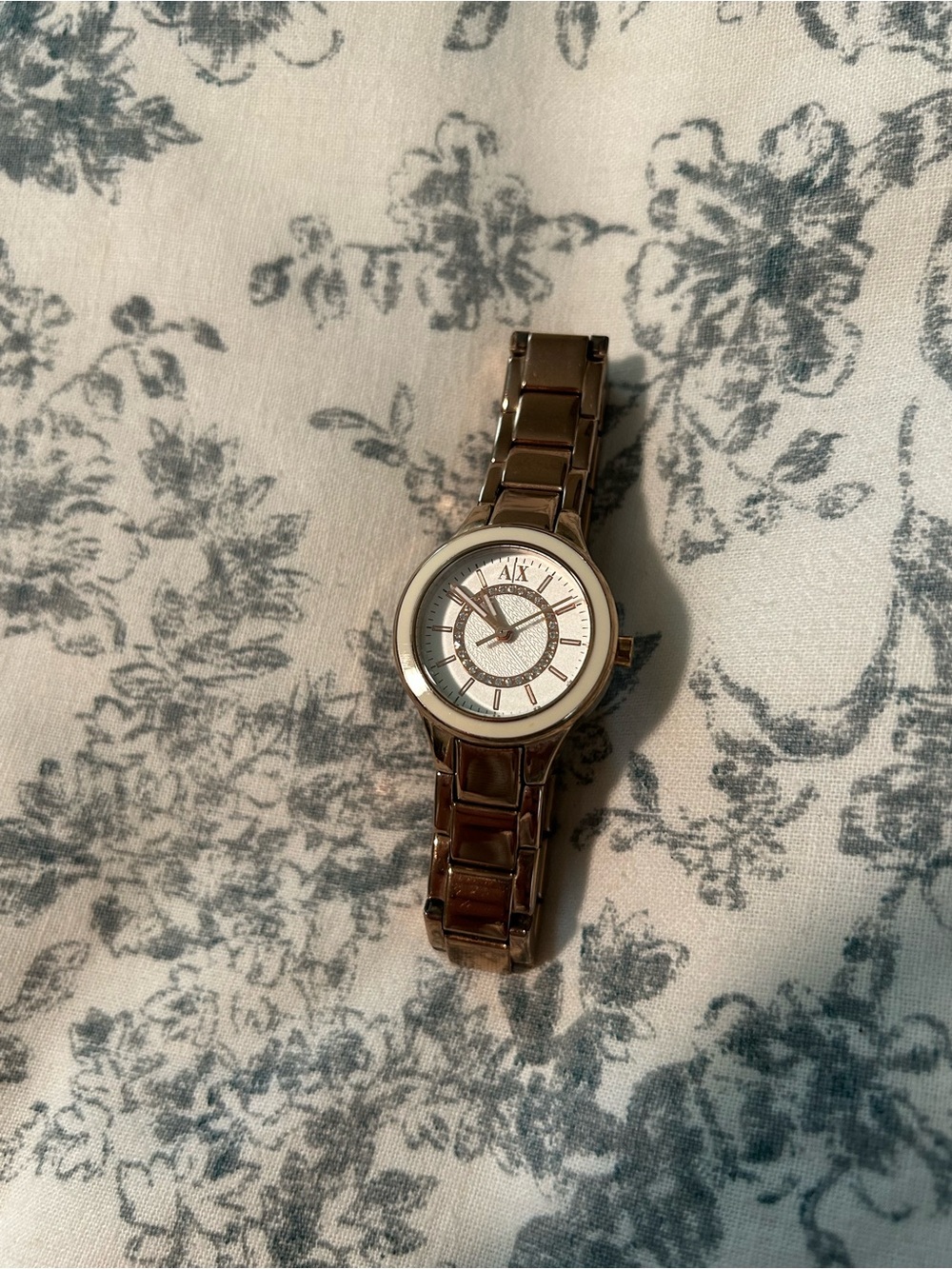 Armani Exchange Rose Gold Tone Bracelet Watch with White Dial